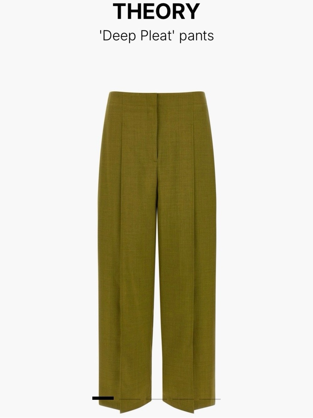 Theory Avocado/Olive Green Deep Pleat Wide-Leg Trousers - Size 10 - NWT ($295)!